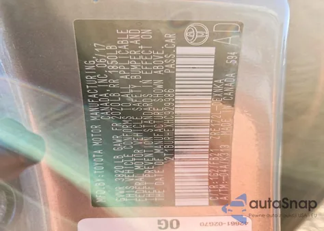 2017 Toyota Corolla L z USA, uszkodzony, nr VIN 2T1BURHEXHC929986